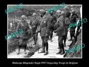 OLD LARGE HISTORICAL PHOTO OF INDIAN MAHARAJA BHUPINDER SINGH WITH TROOPS IN WWI
