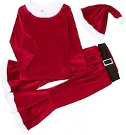 [Generic] New Born Gift Toddler Baby Kids Girls Suit Christmas Cosplay Patchwork O Neck Pullover Tops Pants Hat Belt Set Set Leggings Teen (Red, 1-2 Years)
