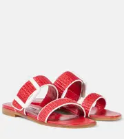 [Manolo Blahnik] Manolo Blahnik Tituba leather-trimmed raffia sandals AU 7 red