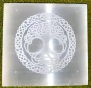 Selenite 3 Inches Tree of Life Engraved Charging Reiki Plate Crystal Healing