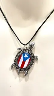 TURTLE WITH PUERTO RICO PR FLAG PENDANT NECKLACE Adjustable UNISEX SOUVENIRS