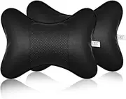 DS. DISTINCTIVE STYLE Car Neck Pillow 2 Pieces PU Leather Travel Pillow for Head Rest Neck Support for Car Seat - Black (Black)