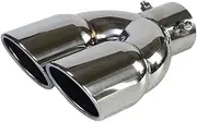 Silver Stainless Steel Chrome Double Outlet Muffler Exhaust Pipe Tip End Trim Modified Tail Throat Liner Pipe Universal(Straight 63mm)