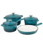 Basque Enameled Cast Iron Cookware Set, 7-Piece Set (Biscay Blue), Nonstick, ...