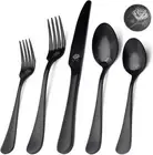 Matte Black Silverware Set,Satin Finish 20-Piece Stainless Steel Flatware Set