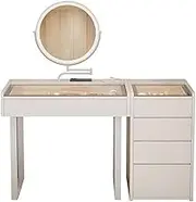 Makeup Vanity Table Set for Bedroom, Vanity Desk with Tempered Glass Desktop, Writing Desk,Adjustable Lights Modern Bedroom Dressing Table for Women Girls