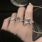 Rhinestone Ring / Set Set Of 3 - Silver - One Size