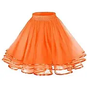 Mesh Tulle Skirt with Elastic Waistband Solid Color Three-Layered Princess Skirt Cosplay Weddings Parties Knee-Length Skirt orange