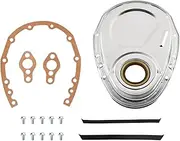 WULAZMU Timing Chain Cover Kit with Gasket and Bolts Compatible with SBC 283 327 350 383 400 V8, Chrome Plated Steel
