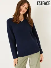 FatFace Navy Bonnie Boucle V-Neck Jumper (E82206) | $129