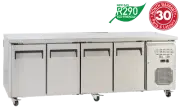 Benchtop Fridge 4 Solid Door Exquisite 511L Slimline Stainless Steel Restaurant