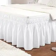 Pea Green King Size Bed Skirt 14 Inch Drop, Elastic Wrap Around Dust Ruffle Bed Skirting Easy to Install, Adjustable Tailored Bedskirts Fade & Wrinkle Resistant
