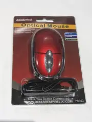 RED USB Wired Optical Mouse w/Cord Scroll Wheel Desktop Laptop Mac Windows PC