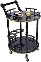 Home Kitchen Storage Trolley Solid Wood Rack with Wheels Kicthen Bar Dining Room Tea Holder Rolling Bar Cart Furniture Kitchen Bathroom Trolley 2 Colors(A)