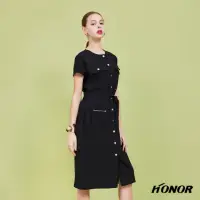 在飛比找momo購物網優惠-【HONOR 山形屋】排釦上下雙口袋綁帶連袖洋裝