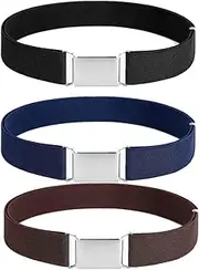 [LanSenSu] Pack Kids Belt Elastic Stretch Adjustable Belt 3-with Silver Square Buckle for Boys and Girls (Black, Coffee, Navy), Black, Coffee, Navy, 15*3*1.5