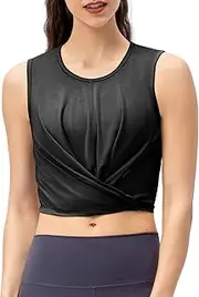 ASHDEL Women Crop Tank Tops Tied Hem Sleeveless Running T-Shirt Vests for Workout Sports