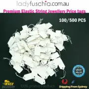 100-500 White Paper Jewelry Clothes Label Price Tags With Elastic String 33x18mm