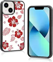 for iPhone 13 Mini Case Cute Kawaii Red Hibiscus Hawaiian Flower Floral Aesthetic Phone Case for Girls Preppy Women