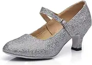 [HOBTEC] Mid-High Heels Glitter Dance Shoes Women Ballroom Latin Tango Dance Shoes Flat Boots