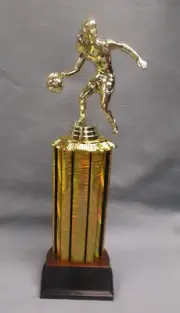 female dribbler BASKETBALL trophy wide gold column weighted base