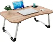 Leona Co Foldable Lap Desk, Folding Laptop Table for Bed, Couch, Sofa, Floor, Portable Tray Desk Notebook Stand with Cup Holder for Working, Eating, Reading, Writing (Wood)