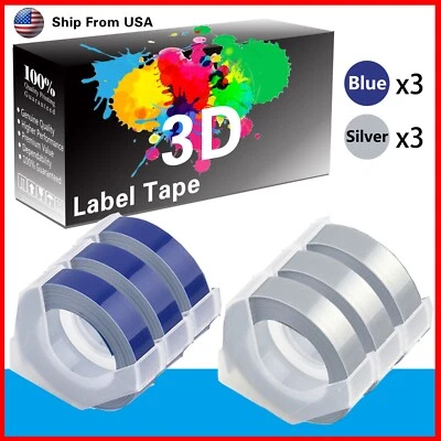 (3Blue+3Silver) LabelTape Fit For Dymo 1595GY Dymo 20008CP Label Makers