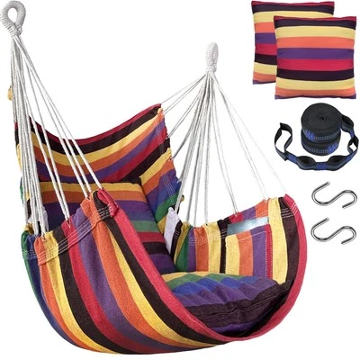 Hammock Chair Hanging Hammock Chair Rope Swing 2 Cushions Included-Sturdy & D...