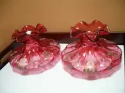 FENTON CRANBERRY GLASS FLOWER DESIGN RARE SHAPE LAMP SHADE, SIGN(1-2)
