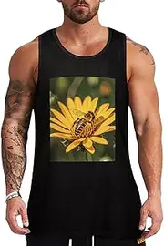 [NQHJT] Men Tank Tops Honey Bee and Flower Sleeveless T Shirts for Men's Fitness Quick Dry Gym Tank Top for Men
