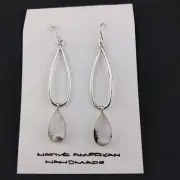 Native American Sterling Silver Teardrop White Buffalo Earrings Webster Navajo