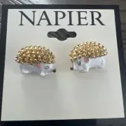 New Napier Gold Tone Hedgehog Cute Stud Earrings