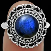 Natural Blue Labradorite Madagascar 925 Sterling Silver Ring s.8 Jewelry R-1256