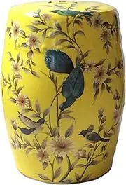 Ceramic Drum Table Decorative Garden stools, Decorative Ceramic Garden Stool, Glazed Hand-Painted Flower and Bird Shoe Changing Stool Drum Stool, Suitable for Outdoor Garden(Beige)