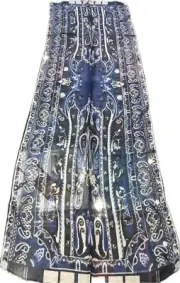 New UNIQUE DESIGN ETRO Linen Modal silk SCARF, calcutta,45x140cm,55" Blue Black
