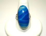 AB Royal Blue Stripe Botswana Agate One-of-a-Kind .925 Sterling Silver Ring 9