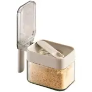 PREMIUS Stacking Glass Seasoning Spice Jar with No-Touch Spoon and Lid, White, 1