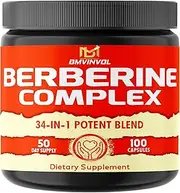 Berberine, Cinnamon, Turmeric, Bitter Melon, Milk Thistle & More - 34in1 Berberine Supplement - 100 Capsules [50 Servings]