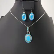 New Native American Blue Opal Necklace Earrings Set Oval 925 Sterling Signed MY