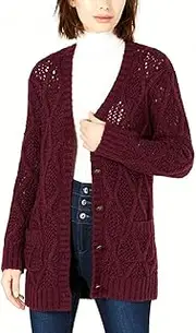 [LEYDEN] | Cable-Knit Cardigan | Aubergine