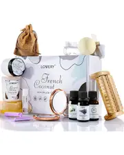 Lovery French Coconut Handmade Body Care 20pc Gift Set, Aromatherapy Spa Basket