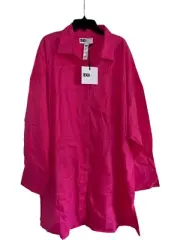 Beach Riot Alexa Top Cover-Up Button Down Oversize Shirt XL Fuchsia Solid Pink