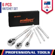 6-Piece Mini Ratchet Wrench 1/2 3/8 1/4 Drive 90 Tooth Extension Bar Crv Au