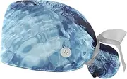 [WOSHJIUK] Working Hat 2 Pack Scrub Caps for Women,sea Water Blue Cool Summer,Tie Back Cap Adjustable Scrub Hat