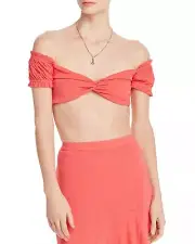 NWT Helen Owen X Aqua S Rayon Crop Top Blouse Coral Pink Twist Front
