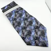 NWT Geoffrey Beene Blue Gray Black Geometric 100% Silk Designer Men’s Neck Tie