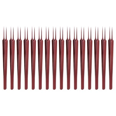 16pcs Stainless Steel Tweezers 6.3" Long Handle Curved Serrated Tip, Red