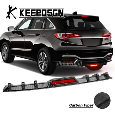 CARBON FIBER Rear Bumper Diffuser LED Brake Light Shark Fins for Honda Acura RDX