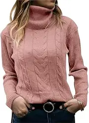 [NAVYN] High Neck Knit Sweater for Women Fall Winter Long Sleeve Soft Warm Knitted Pullover Womens Christmas Sweaters Tops(Pink,M/Medium)