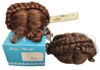 2 Modacrylic Doll Wigs ~ size 9"-10" braid German Style Brown, Auburn Mini World